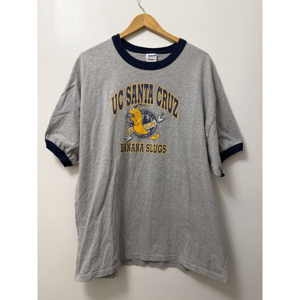 Vintage UC Santa Cruz Banana Slugs Gray Blue Ringer Tee Men's XL T Shirt 90s